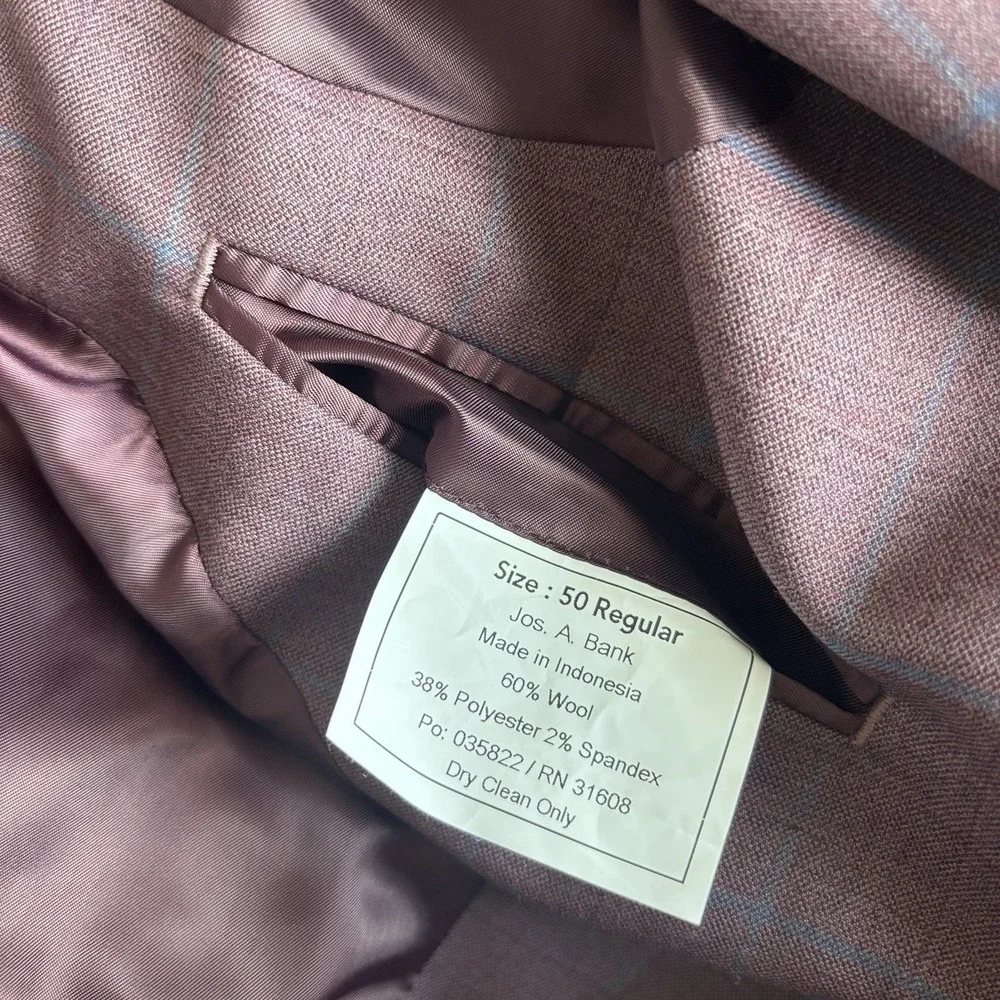 Jos A Bank Tailored Fit Blazer Sport Coat Windowpane Sz 50R Wool Blend Old Money